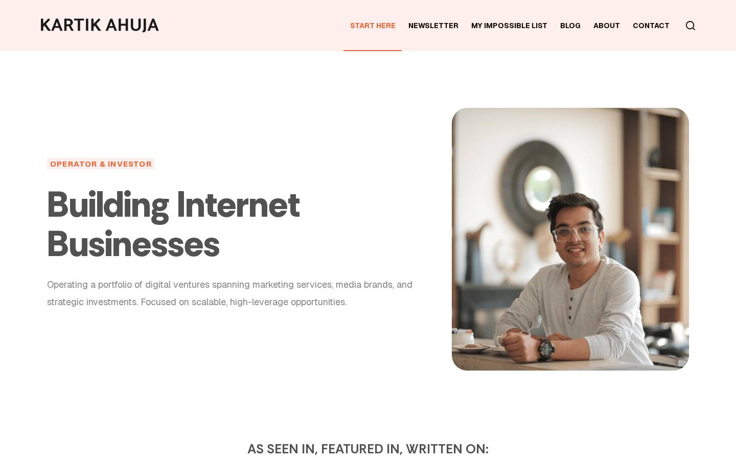 KartikAhuja.com — desktop homepage