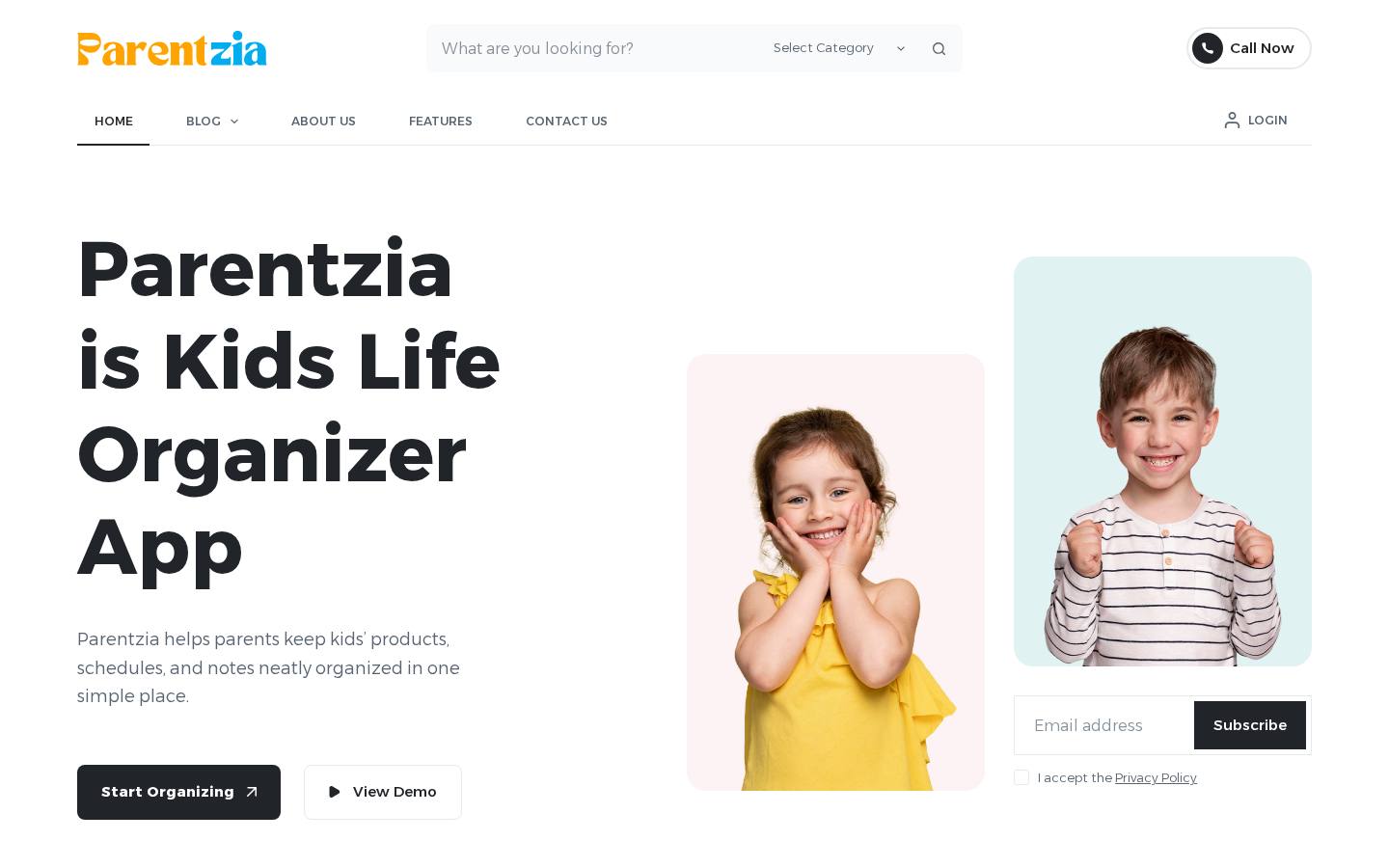 Parentzia.com — desktop homepage